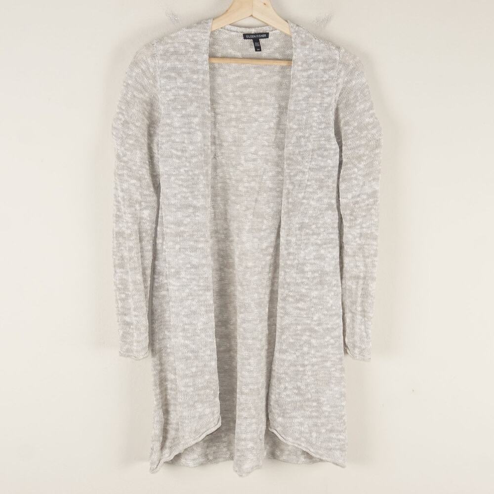 Eileen Fisher Organic Linen Melange Long Bramble Beige Cardigan Womens Sz S